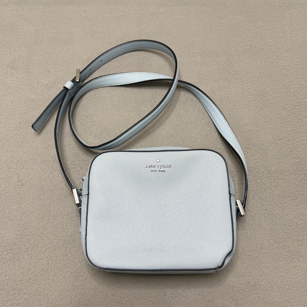 Kate Spade Crossbody Bag Womens Small Blue Saffiano Leather Camera Purse